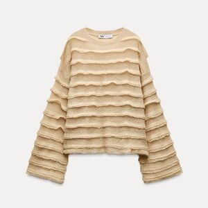 Zara Light Beige Fuzzy Knit Sweater